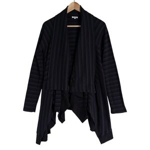 Splendid Cardigan Womens Small Black Striped Draped Waffle Knit Thermal Cozy